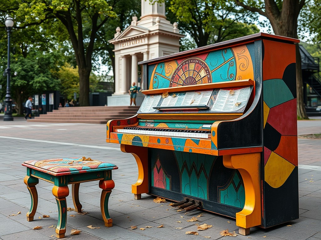 Colorful piano in a public place