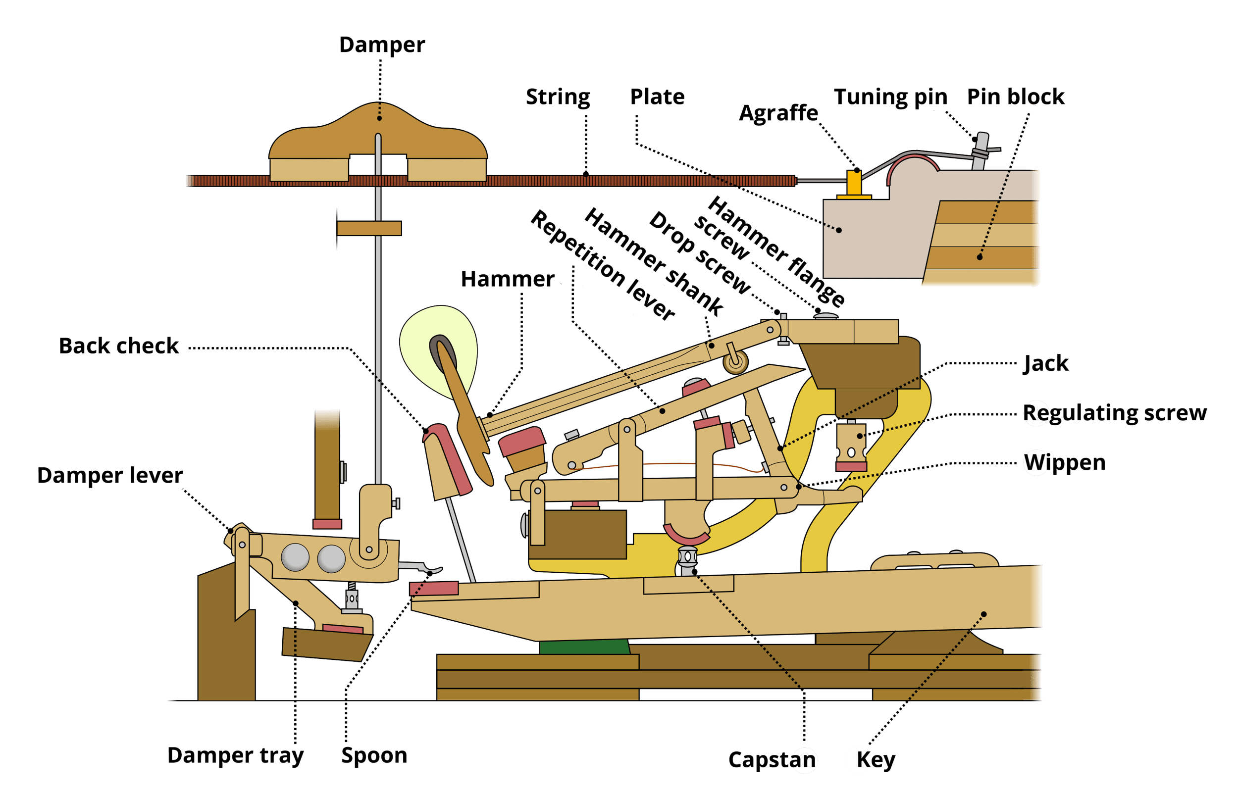 Diagram of the action mechanism behind a single key